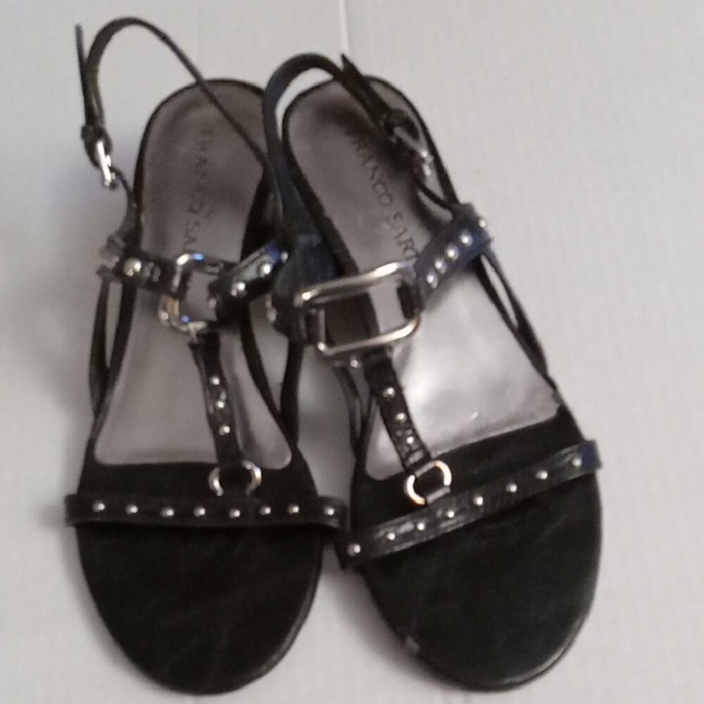 Franco Sarto Women's Size 8 Black Sandals with Silver Accents. Dressy